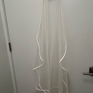 White Tulle Veil with Satin Ribbon Trim